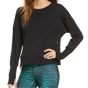 Terez Women’s Size S Black Ribbed Cotton Blend Thumbhole Pullover Sweater